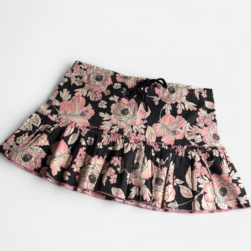 Floral Black and Pink Mini Skirt